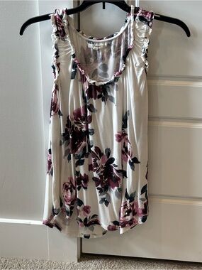 Maurices White Tank Top with Pink and Black Floral Print